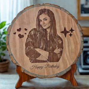 RTGHCRAFT 8-Inch Personalized Wooden Engraved Round Photo Frame