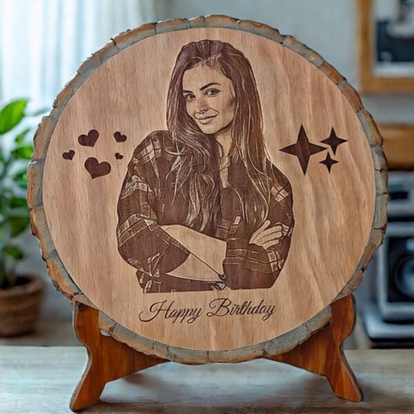 RTGHCRAFT 8-Inch Personalized Wooden Engraved Round Photo Frame