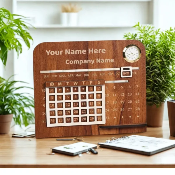 RTGHCRAFT Natural Wood Engraved Desk Calendar Frame