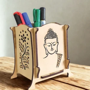 RTGHCRAFT Customizable Buddha MDF Pen Stand – 80mm Cube | Desk Organizer & Gift Item