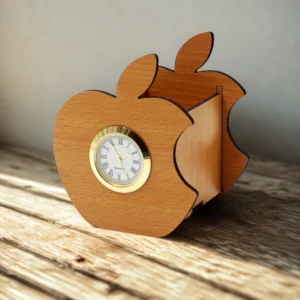 RTGHCRAFT Personalized MDF Apple Clock & Pen Holder – Office Desk Accessory