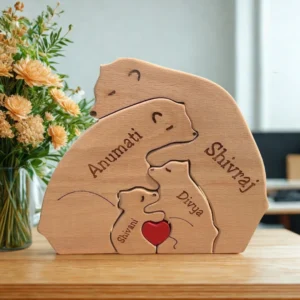RTGHCRAFT Custom Natural Wood Bear Family Name Plaque