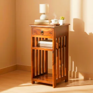 Seesham Wood Side Table with Drawer & Storage Shelf