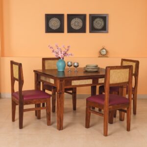 Cane 4 Seater Dining Table Set