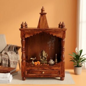 Solid Sheesham Wood Pooja Mandir With Storage Drawer