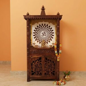Traditional Wooden Pooja Mandir With Om Carving